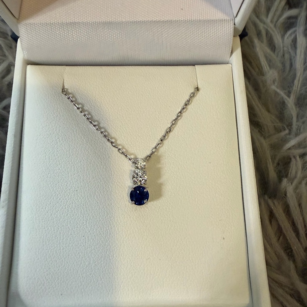 Swarovski Sterling Silver Blue Sapphire and Clear Stone Pendant Necklace